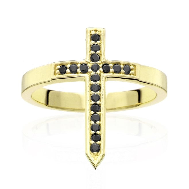 Black Diamond Cross Ring 14k Rose Gold Ring - Blackdiamond
