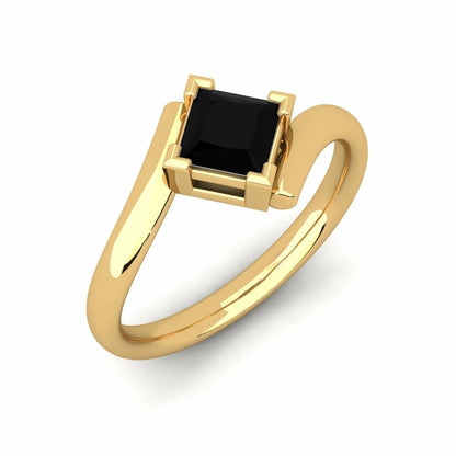 1 Carat Solitaire Princess Cut Black Diamond Engagement Ring