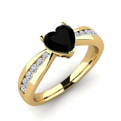 Black Diamond Heart Engagement Ring Natalie 14K Yellow Gold