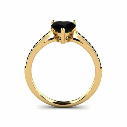 Heart Black Engagement Ring Daria 14K Yellow Gold