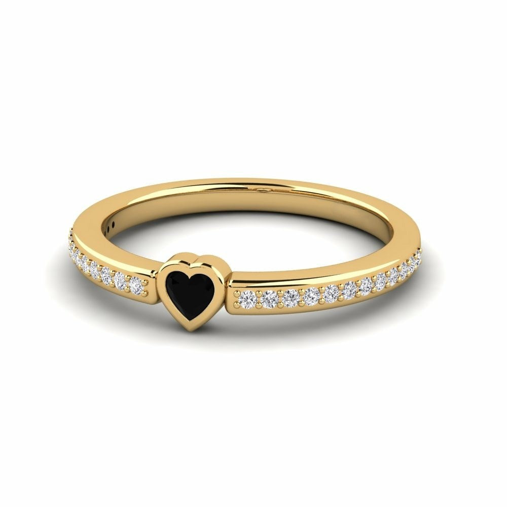 14K Solid Gold Black Natural Diamond Heart Engagement Ring