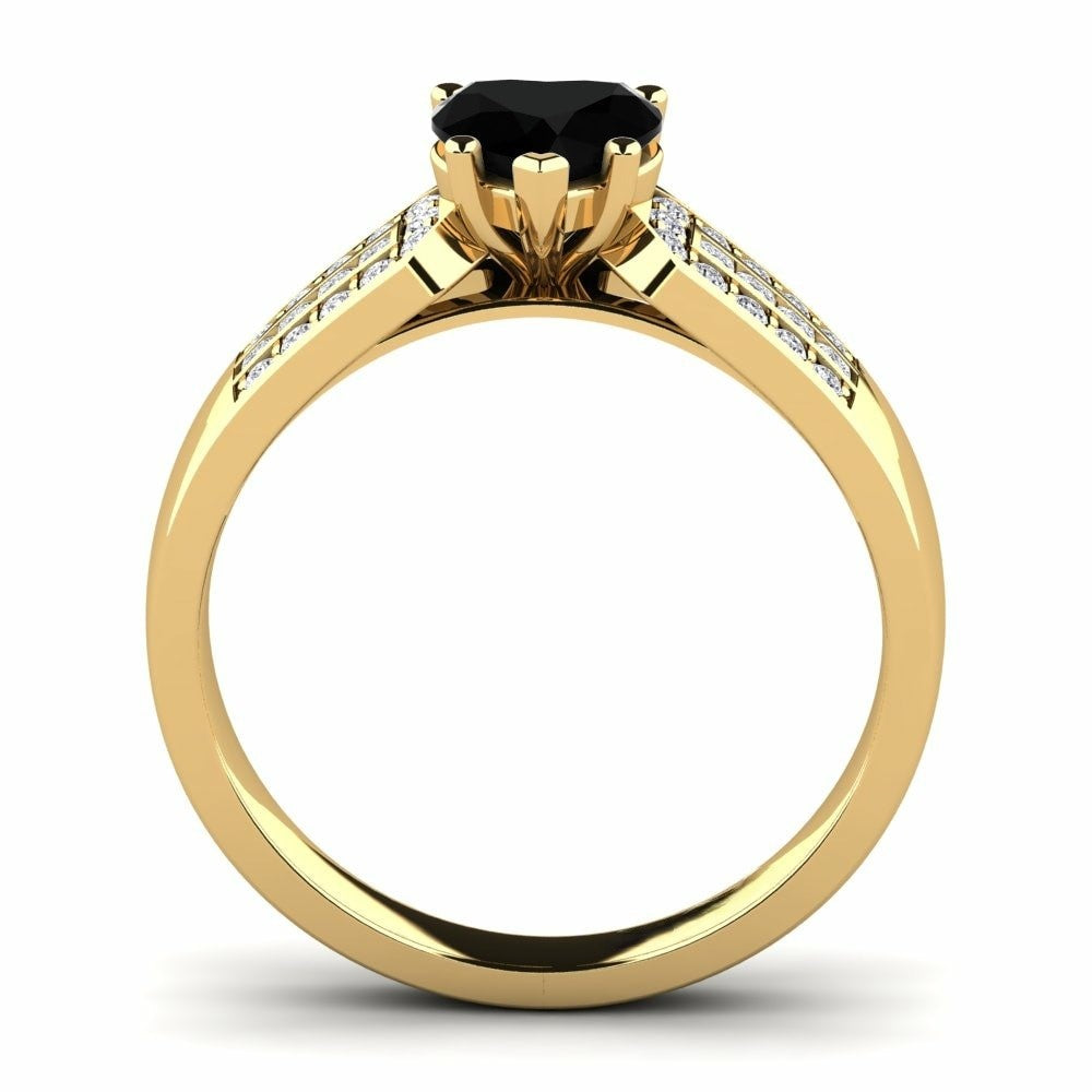 Heart Black Engagement Ring Eliza 14K Yellow Gold