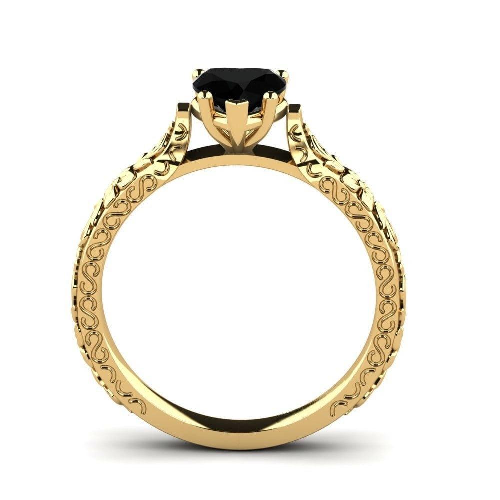 Black Diamond Heart Ring Anna 14K Yellow Gold