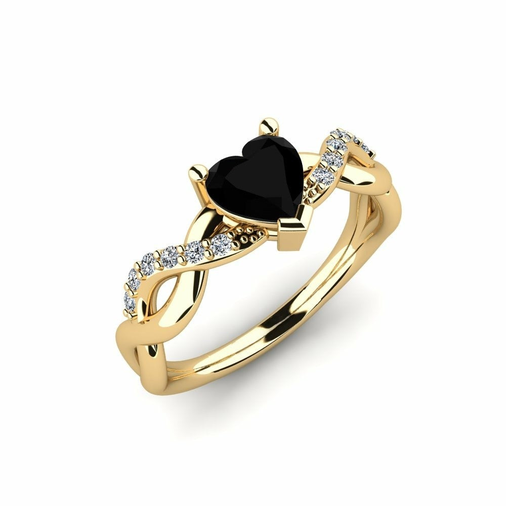 Black Diamond Heart Engagement Ring Artemis 14K Yellow Gold