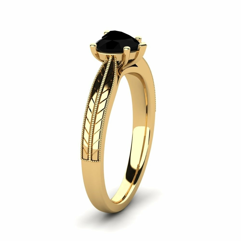 Black Diamond Heart Ring Delphine 14K Yellow Gold