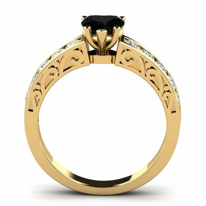 Black Diamond Heart Engagement Ring Sophia 14K Yellow Gold