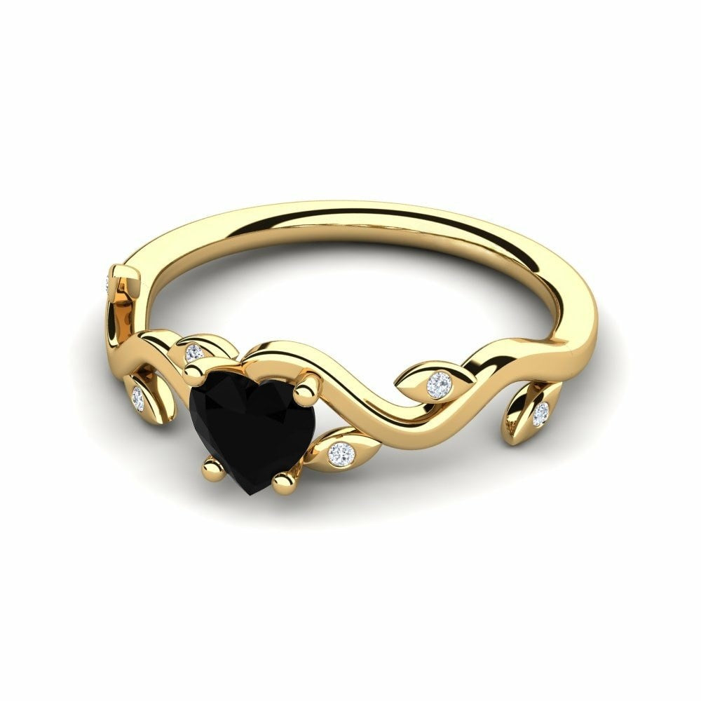 Heart Black Engagement Ring Celeste 14K Yellow Gold