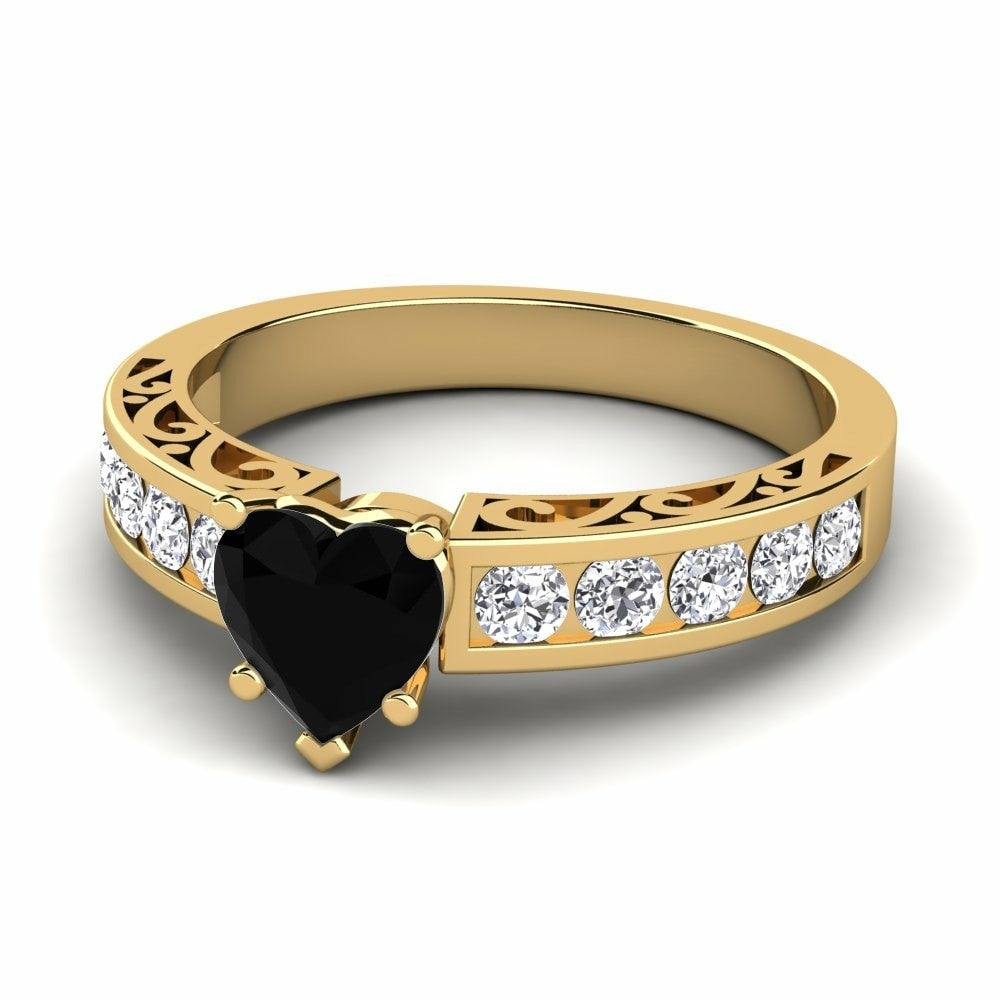 Black Diamond Heart Engagement Ring Sophia 14K Yellow Gold