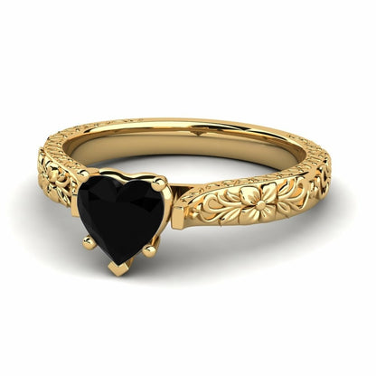 Black Diamond Heart Ring Anna 14K Yellow Gold