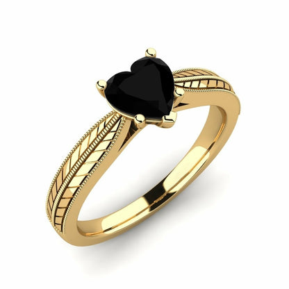 Black Diamond Heart Ring Delphine 14K Yellow Gold