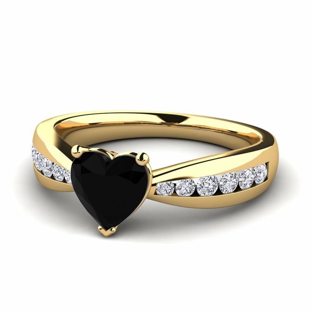 Black Diamond Heart Engagement Ring Natalie 14K Yellow Gold