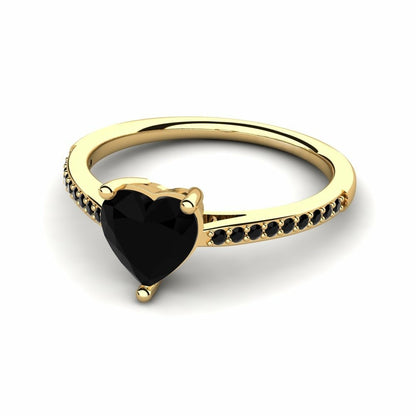 Heart Black Engagement Ring Daria 14K Yellow Gold