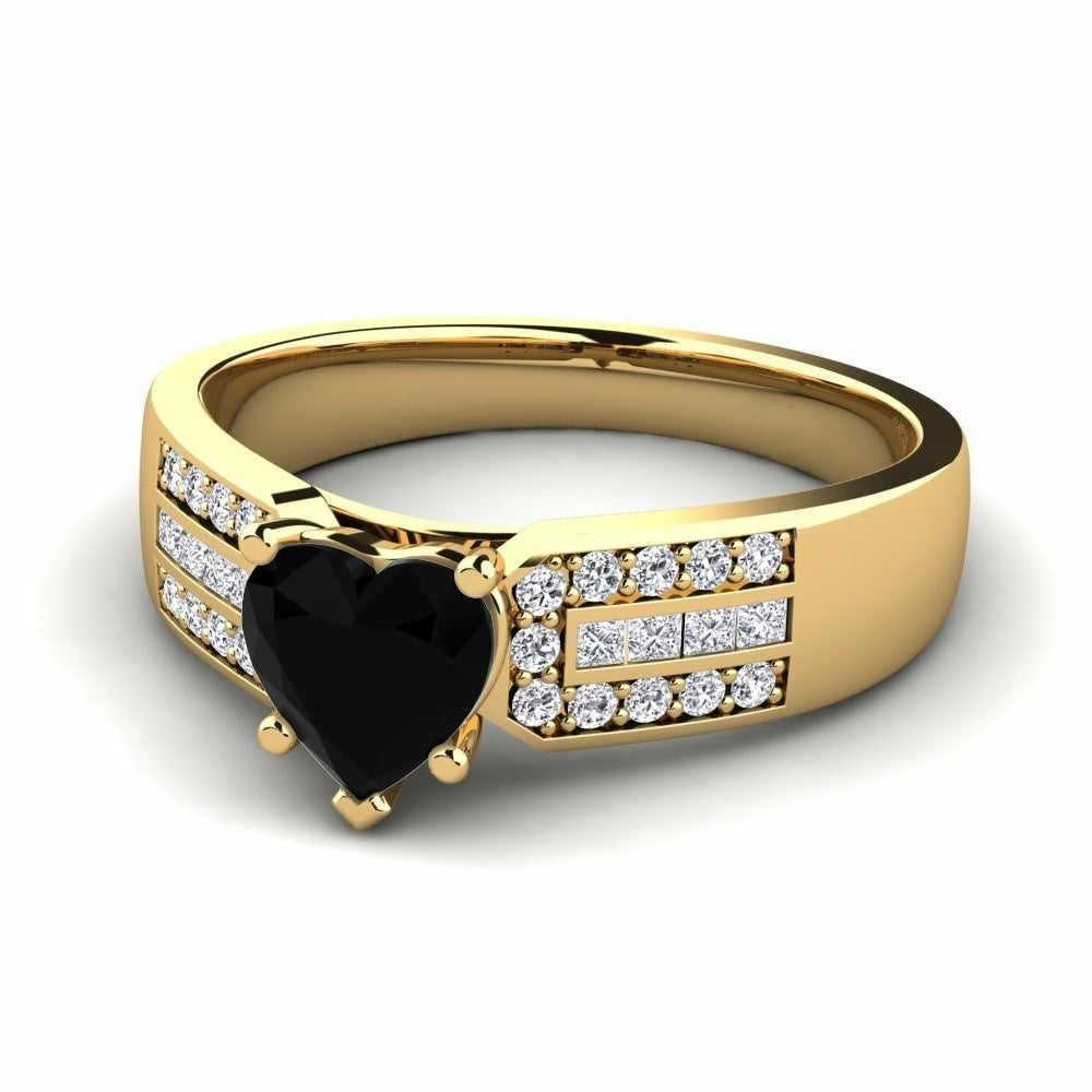 Heart Black Engagement Ring Eliza 14K Yellow Gold