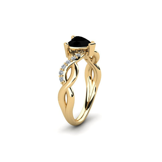 Black Diamond Heart Engagement Ring Artemis 14K Yellow Gold