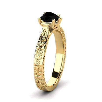 Black Diamond Heart Ring Anna 14K Yellow Gold