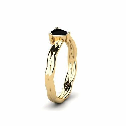 0.55 Carat Natural Trillion Black Diamond Solid Gold Engagement Ring