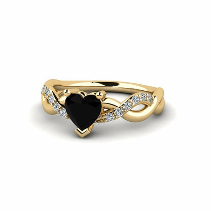 Black Diamond Heart Engagement Ring Artemis 14K Yellow Gold