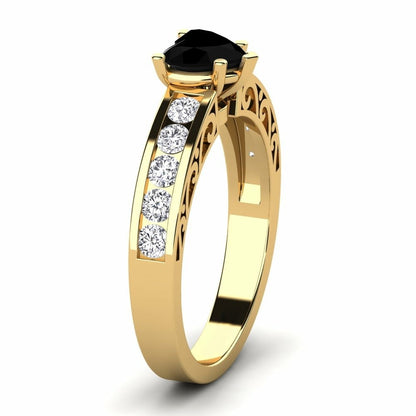 Black Diamond Heart Engagement Ring Sophia 14K Yellow Gold