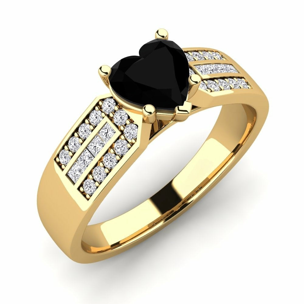 Heart Black Engagement Ring Eliza 14K Yellow Gold