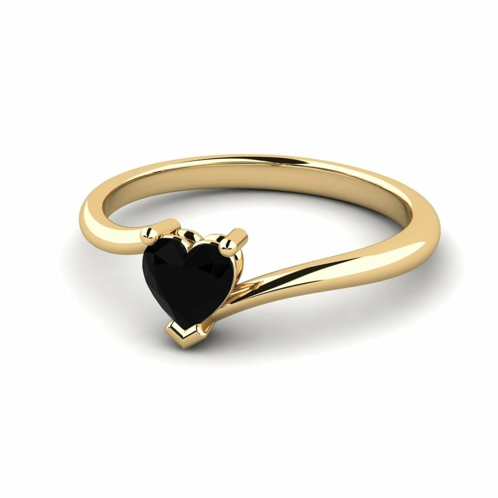 0.45 Carat Black Diamond Heart Ring Soulshine 14K Yellow Gold