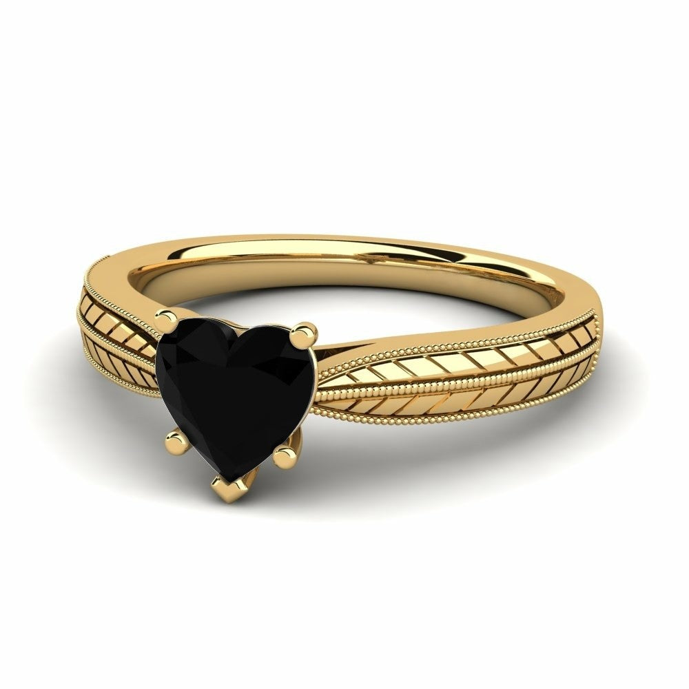 Black Diamond Heart Ring Delphine 14K Yellow Gold