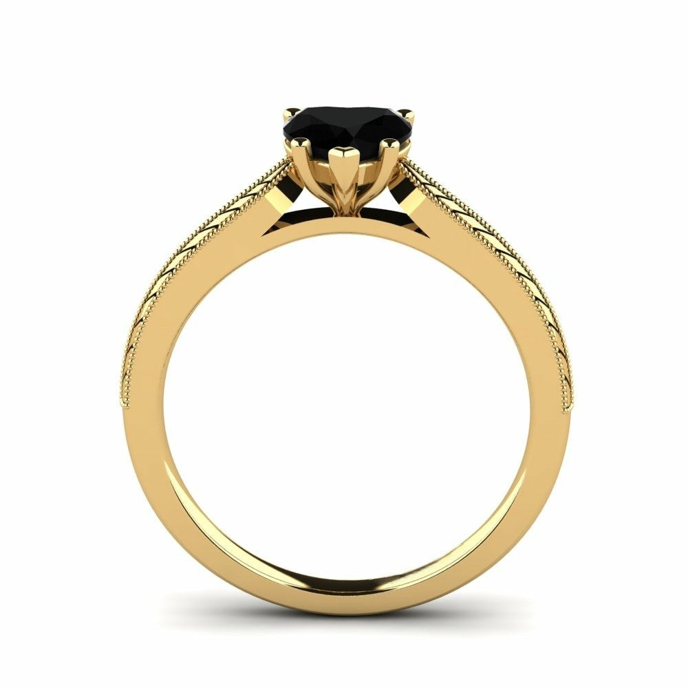 Black Diamond Heart Ring Delphine 14K Yellow Gold