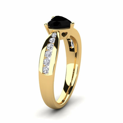 Black Diamond Heart Engagement Ring Natalie 14K Yellow Gold