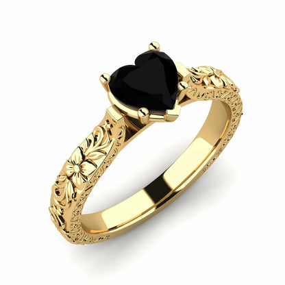 Black Diamond Heart Ring Anna 14K Yellow Gold