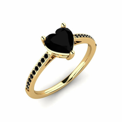 Heart Black Engagement Ring Daria 14K Yellow Gold