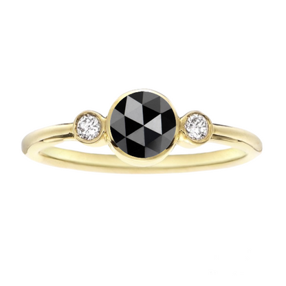 Round Rose Cut Black Diamond Ring - Blackdiamond